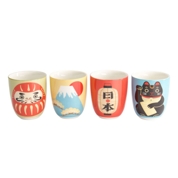 Mug Set Kawaii Japan, 4-piece, Porcelain, 170 ml, Item No. 21773