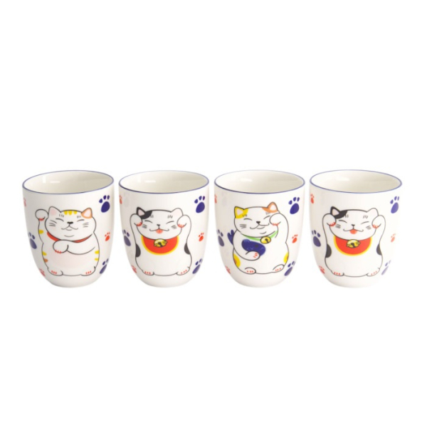 Mug Set Kawaii Lucky Cat, 4-piece, Porcelain, 170 ml, Item No. 21774