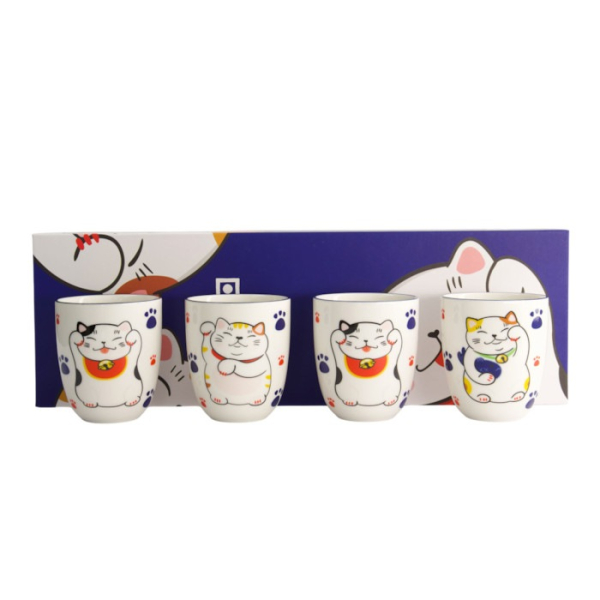 Mug Set Kawaii Lucky Cat, 4-piece, Porcelain, 170 ml, Item No. 21774
