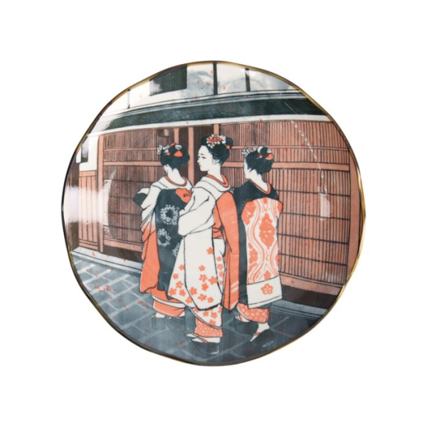 Plate Asakusa Geisha White, Red, Black, Porcelain, Ø 25 cm, Item No. 21788