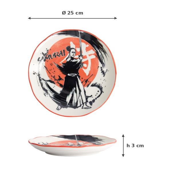 Teller Asakusa Samurai Weiß/Rot/Schwarz, Porzellan, Ø 25 cm, Art.-Nr. 21887