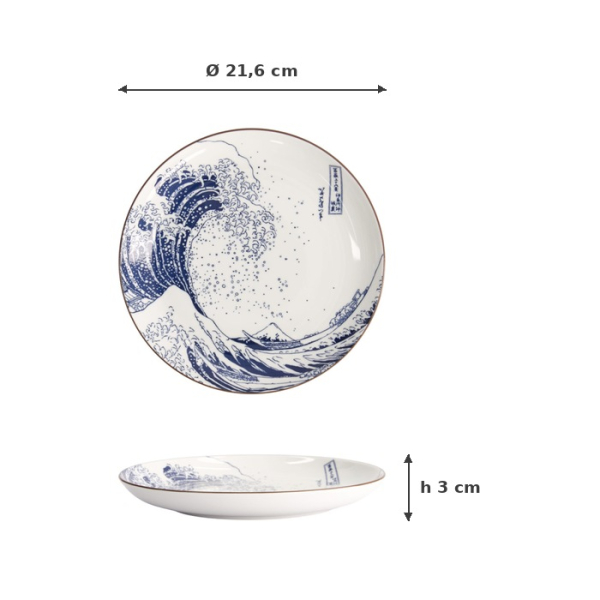 Plate Hokusai Nami Blue, White, Porcelain, Ø 21.6 cm, Item No. 21890