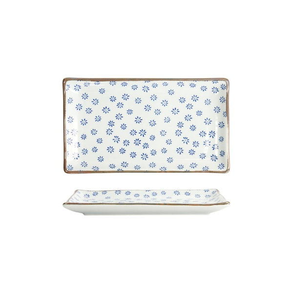 Sushi-Platte Japan Flower Mizu Wei&szlig;/Blau, Porzellan, 22,2 &times; 12,8 cm