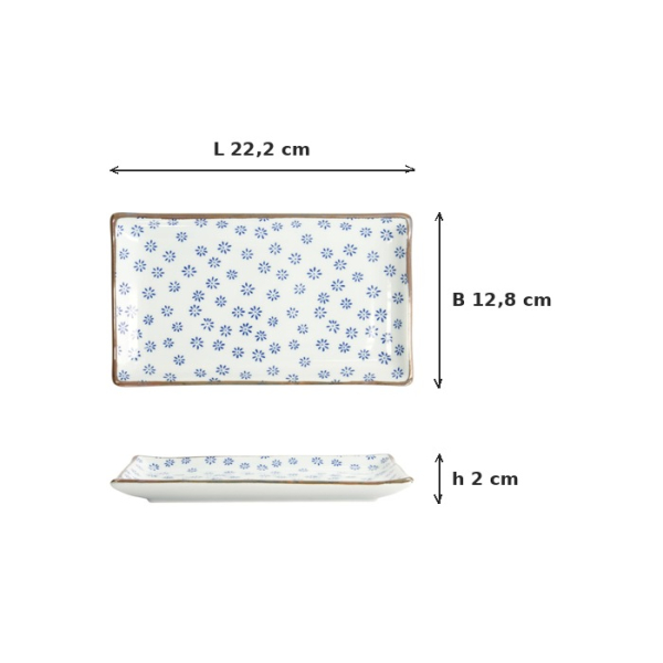 Sushi Plate Japan Flower Mizu White, Blue, Porcelain, 22.2 × 12.8 cm, Item No. 22004