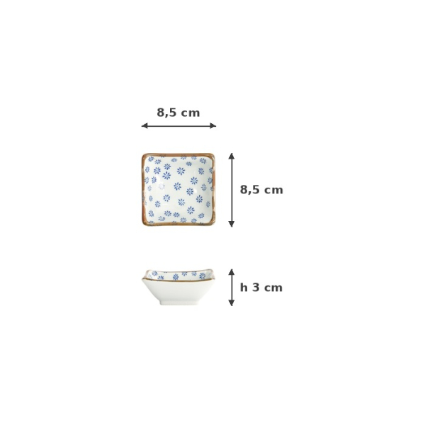 Square Sauce Bowl Japan Flower Mizu, Porcelain, 8.5 × 8.5 × 3 cm, Item No. 22008