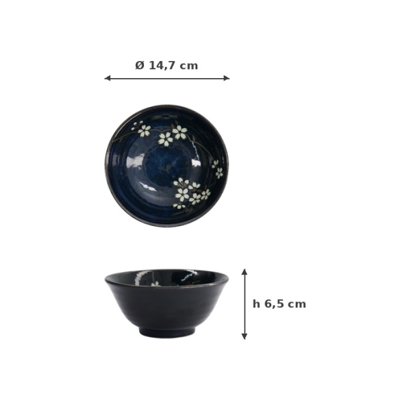 Rice Bowl Cobalt Blue Sakura, Porcelain, 500 ml, Item No. 22111