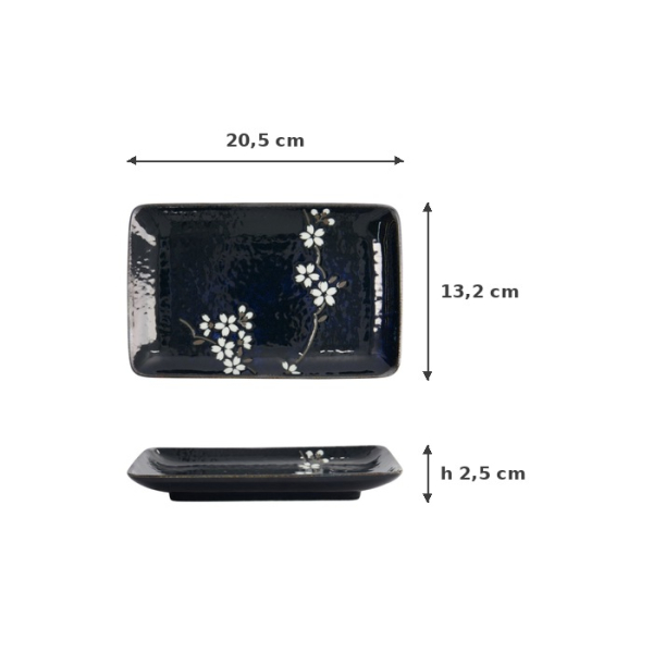 Rechteckiger Teller Cobalt Blue Sakura, Porzellan, 20,5 × 13,2 × 2,5 cm, Art.-Nr. 22116