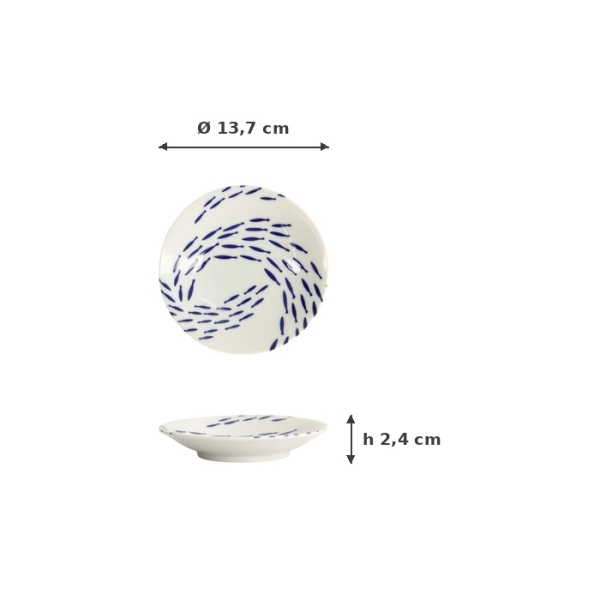Teller Kawaii Fisch Blau/Weiß, Porzellan, Ø 13,7 cm, Art.-Nr. 22124