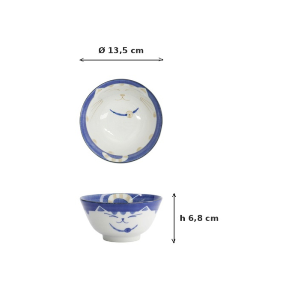 Tayo Bowl Kawaii Katze Neko Blue, Porcelain, 300 ml, Item No. 2221