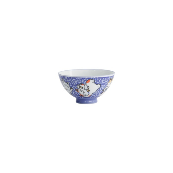 Reisschale Kawaii Karakusa Lucky Cat Blau, Porzellan, Ø 11,5 cm, Art.-Nr. 22250