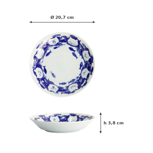 Noodle Bowl Flache Neko Maruke Cat, Porcelain, Ø 20.7 cm, Item No. 22293