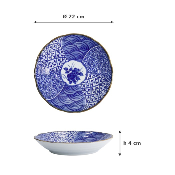 Plate Natsu Shozui Blue, White, Porcelain, Ø 22 cm, Item No. 22321