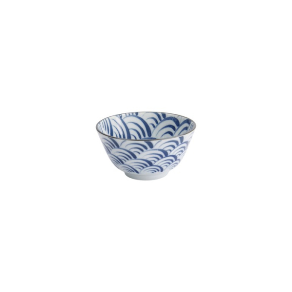 Rice Bowl Natsu Nami Blue, White, Porcelain, 350 ml, Item No. 22335