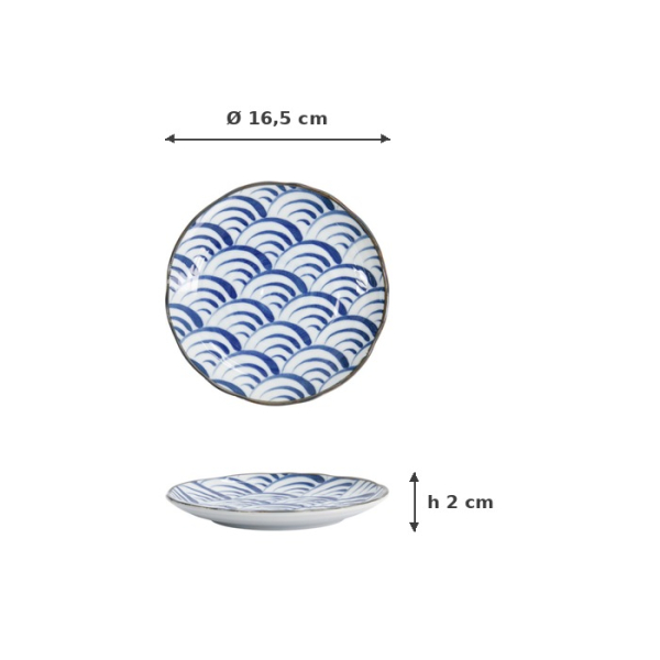Plate Natsu Nami Blue, White, Porcelain, Ø 16.5 cm, Item No. 22340