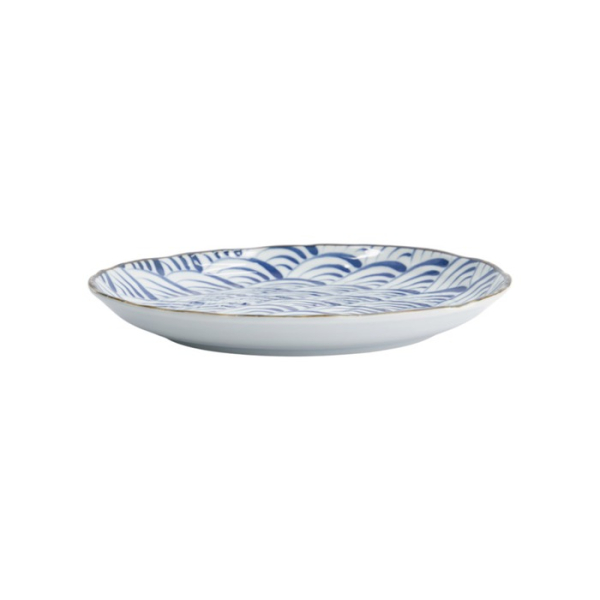 Plate Natsu Nami Blue, White, Porcelain, Ø 24.7 cm, Item No. 22341