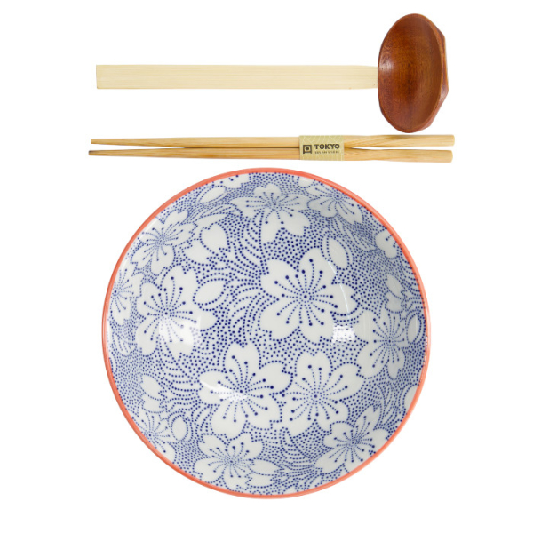 TDS, Ramen Bowl in Gift Box, Mixed Bowls Sakura, 3pcs, Ø19.7 x 7 cm (1000 ml), Item No. 22540