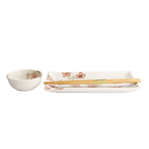 TDS, Sushi Set, Sakura Weiß, 2 Stk mit Chopsticks, 22,5x12,7 & 8,6x3,6cm, Art.-Nr. 22581