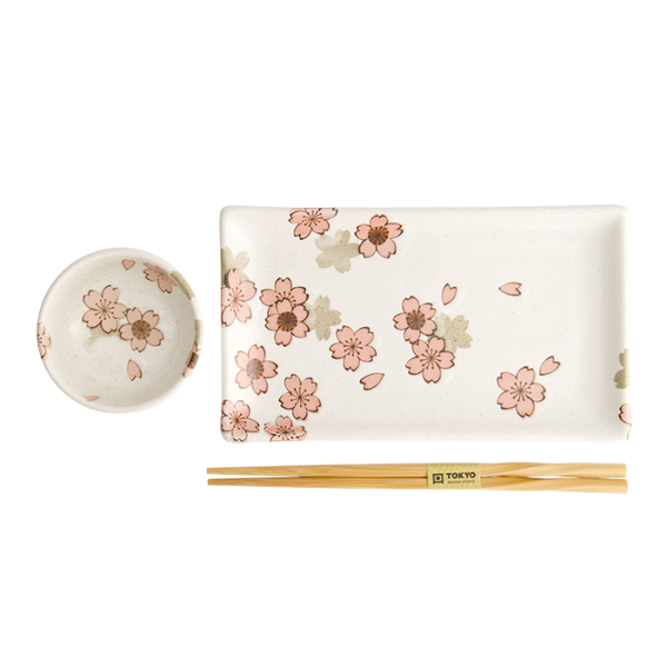 TDS, Sushi Set, Sakura Weiß, 2 Stk mit Chopsticks, 22,5x12,7 & 8,6x3,6cm, Art.-Nr. 22581