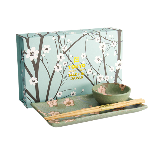TDS, Sushi Set, Sakura Grün, 2 Stk mit Chopsticks, 22,5x12,7 & 8,6x3,6cm, Art.-Nr. 22584