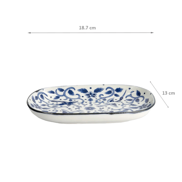 TDS,  Plate, Tokyo Blue, Maizuru Oblong, 18.7x13cm, Item No. 22622