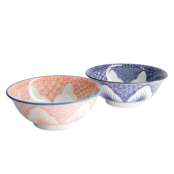 Lily Flower Giftset Rd/bl 2 pcs Ramen Bowls at Tokyo Design Studio (picture 3 of 7)