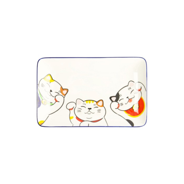 Sushi-Platte Kawaii Lucky Cat Weiß/Rot, Porzellan, 21 × 13,5 cm, Art.-Nr. 22660