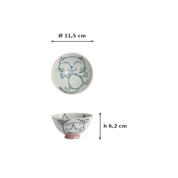 Rice Bowl Kawaii Neko Cat Pink, Porcelain, 300 ml, Item No. 2343