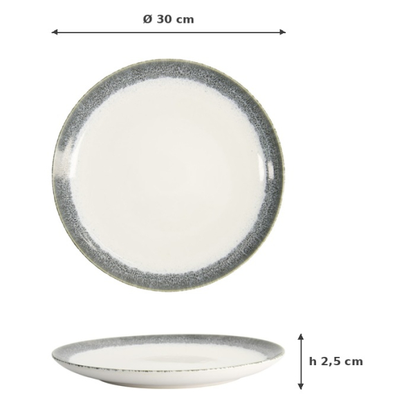 Charger Plate Monte Negro White, Anthracite, Stoneware, Ø 30 cm. Height 2.5 cm, Item No. 24344