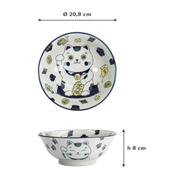 Ramen Bowl Kawaii Lucky Cat Neko Blue, Porcelain, 1 L, Item No. 33010