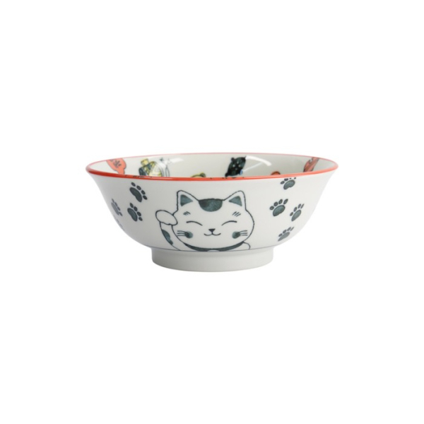 Ramen Bowl Kawaii Lucky Cat Neko Red, Porcelain, Ø 20.8 cm, Item No. 33011