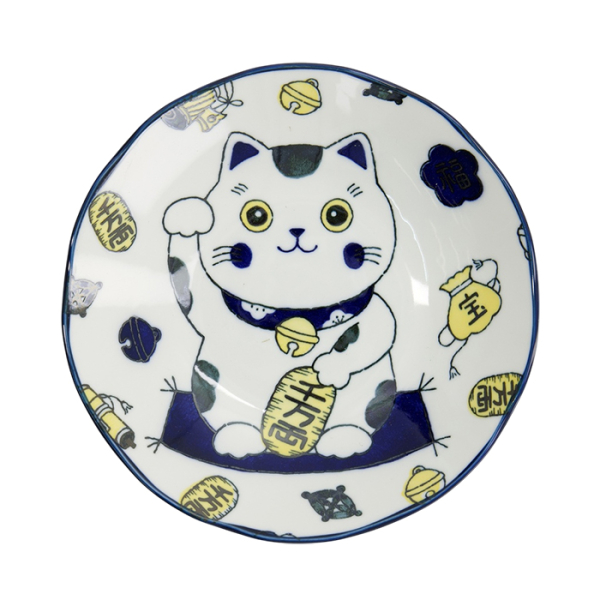 TDS, Pasta Plate, Kawaii Lucky Cat Neko, Blue, Ø 21x 5 cm, Item No. 33012