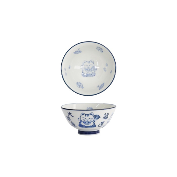 Rice Bowl Kawaii Lucky Cat Blue, White, Porcelain, 300 ml