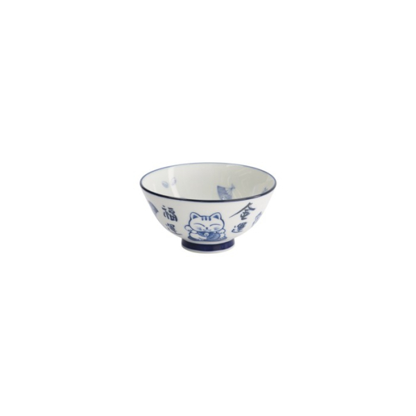 Rice Bowl Kawaii Lucky Cat Blue, White, Porcelain, 300 ml, Item No. 33210