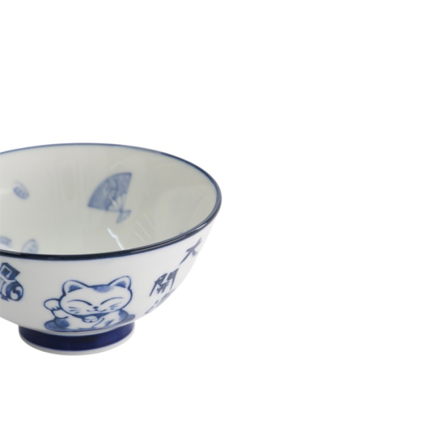 Rice Bowl Kawaii Lucky Cat Blue, White, Porcelain, 300 ml, Item No. 33210