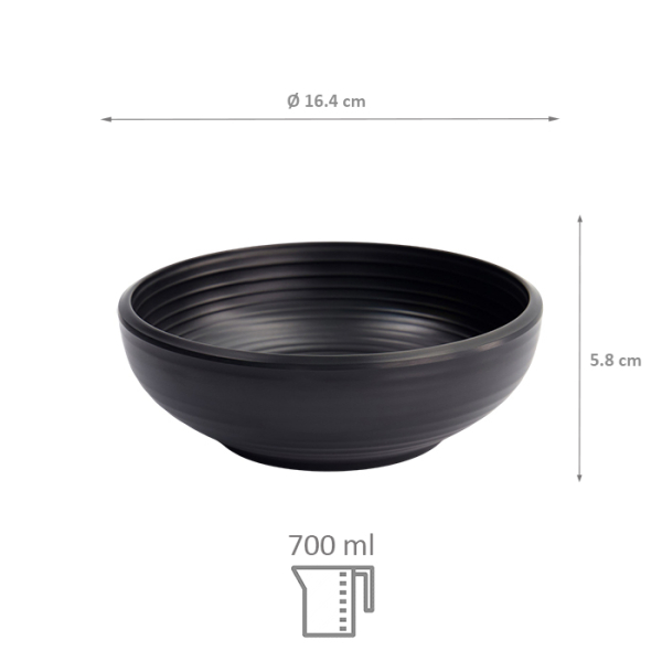 TDS, Salad-Bowl, Melamine Iwate Black, Ø 16.4x5.8cm 700ml, Item No. 33281