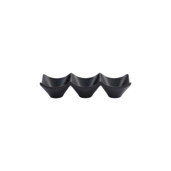 Sauce Dish with 3 Compartments Iwate Black, Melamine, 18.7 × 6.2 × 4.4 cm, Item No. 33287