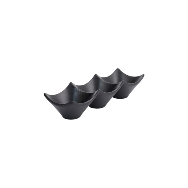 Sauce Dish with 3 Compartments Iwate Black, Melamine, 18.7 × 6.2 × 4.4 cm, Item No. 33287