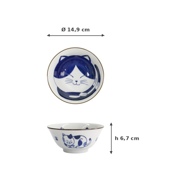 Tayo Bowl Kawaii Cat Neko Blue, Porcelain, 500 ml, Item No. 33413