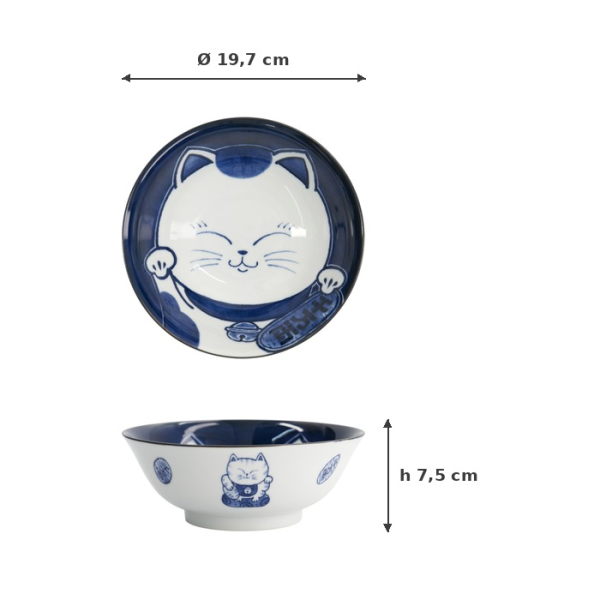 Ramen Bowl Kawaii Cat Neko Blue, Porcelain, 1 L, Item No. 33419