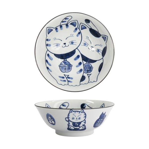Ramenschale Kawaii Cat Neko Blau, Porzellan, 1 L