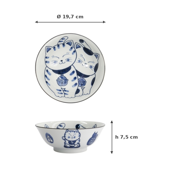 Ramenschale Kawaii Cat Neko Blau, Porzellan, 1 L, Art.-Nr. 33420