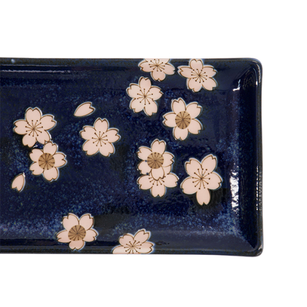 TDS, Rectangular Plate, Sakura, Navy, 28.5x12.5cm, Item No. 33490