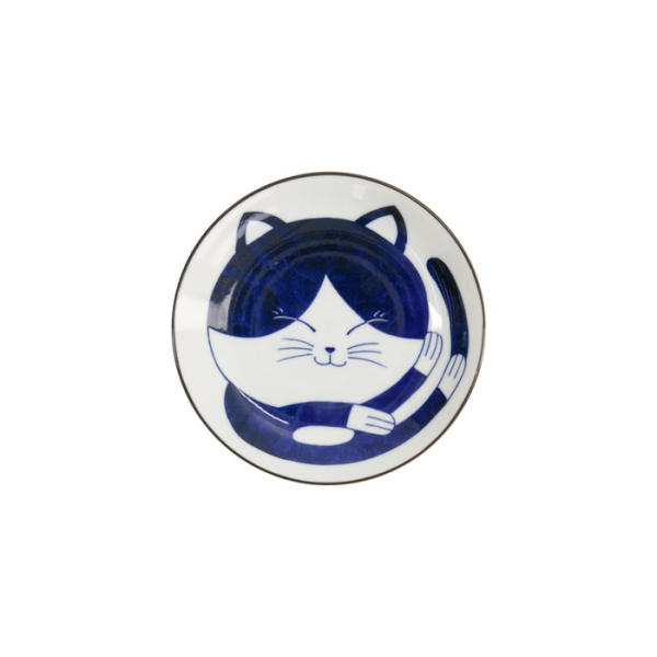 Plate Kawaii Cat Neko Blue, White, Porcelain, Ø 16.7 cm, Item No. 33494