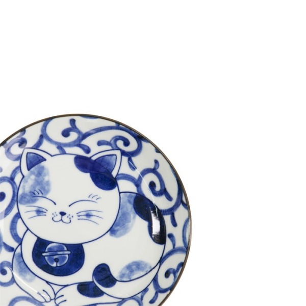 Plate Kawaii Cat Neko Blue, White, Porcelain, Ø 16.7 cm, Item No. 33497