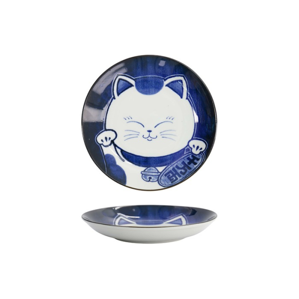 Teller Kawaii Cat Neko Blau/Wei&szlig;, Porzellan, &Oslash; 16,7 cm