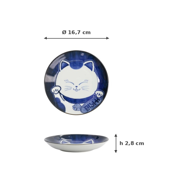 Teller Kawaii Cat Neko Blau/Weiß, Porzellan, Ø 16,7 cm, Art.-Nr. 33500