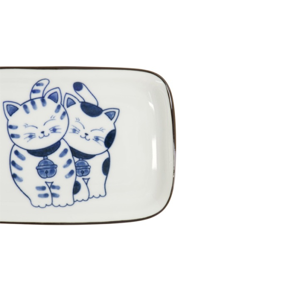 Rechteckiger Teller Kawaii Cat Neko G Blau/Weiß, Porzellan, 16,3 × 10,2 cm, Art.-Nr. 33504