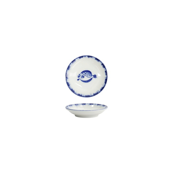 Sauce Bowl Flounder Blue, White, Porcelain, &Oslash; 9 cm