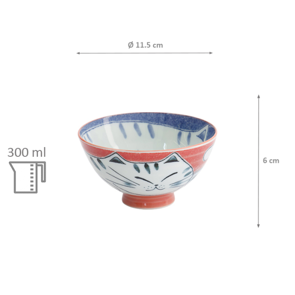TDS, Reis-Schale, Kawaii Cat, Ø 11,5 x 6 cm, 300ml, Red,  - Art Nr. 33593