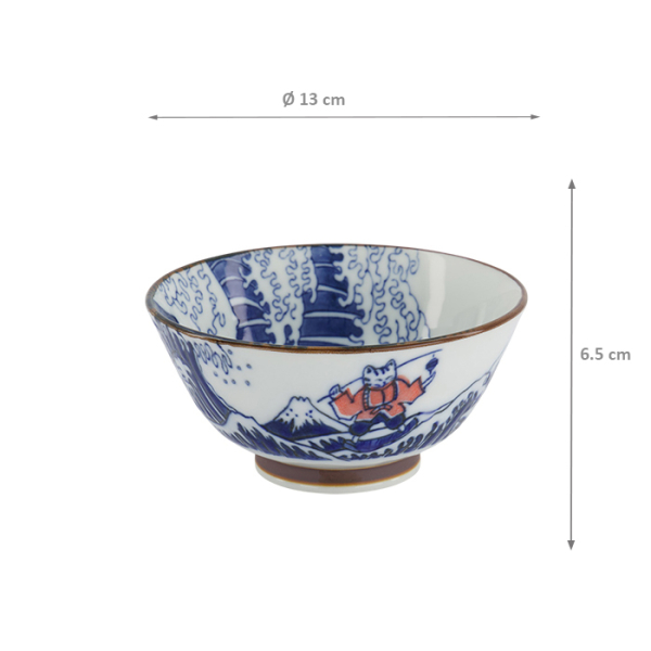 TDS, Tayo Bowl, Kawaii Wave Cat, Blue/Red, Ø 13 x 6.5 cm - Item No. 33599